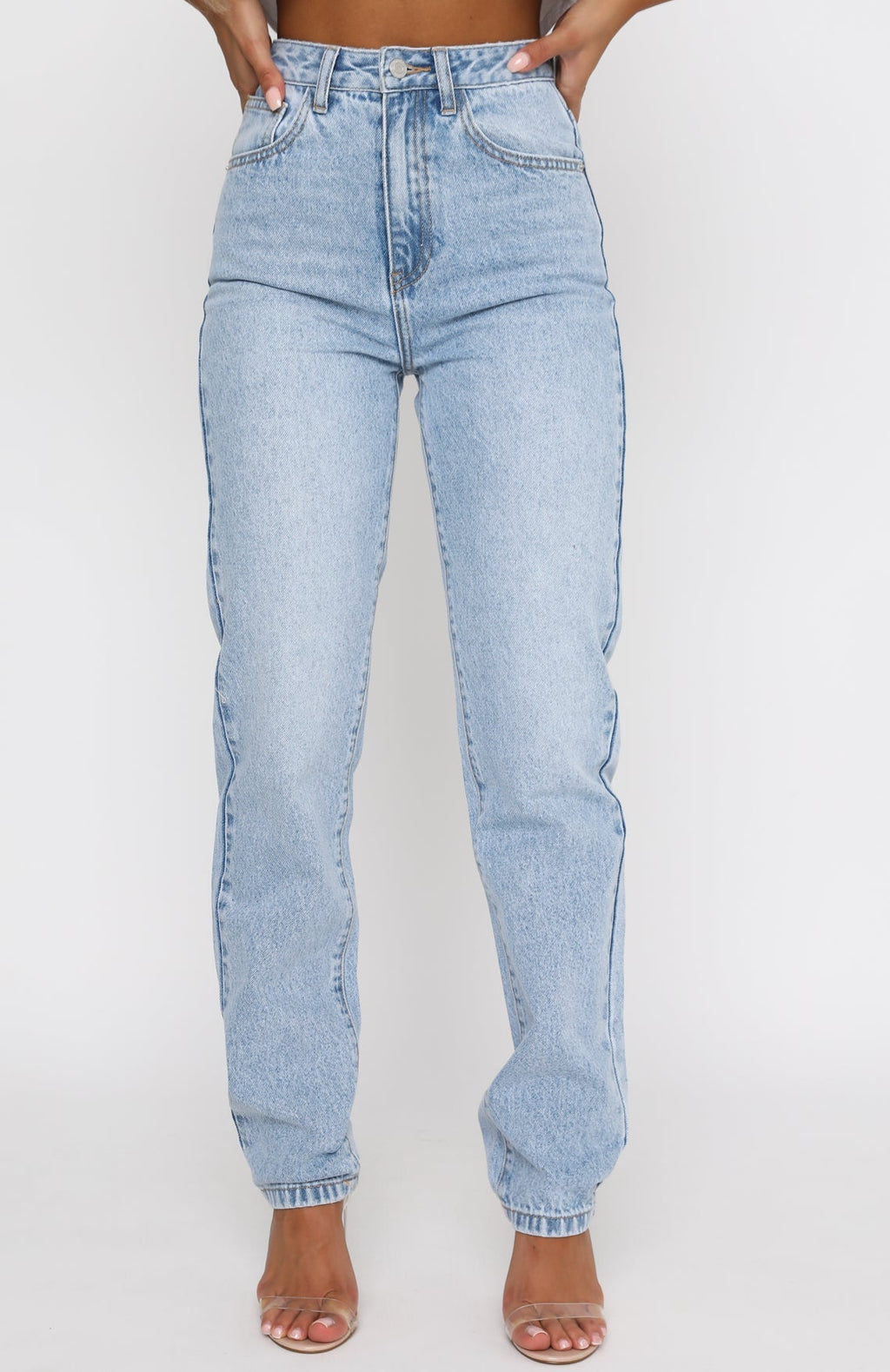 White Fox Who's That Girl Straight Leg Denim Jeans Washed Blue