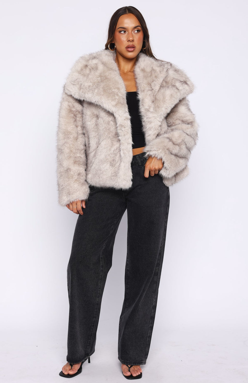 White Fox Dirty Martini Faux Fur Jacket Smokey Taupe