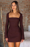 White Fox Living For Love Long Sleeve Mini Dress Chocolate