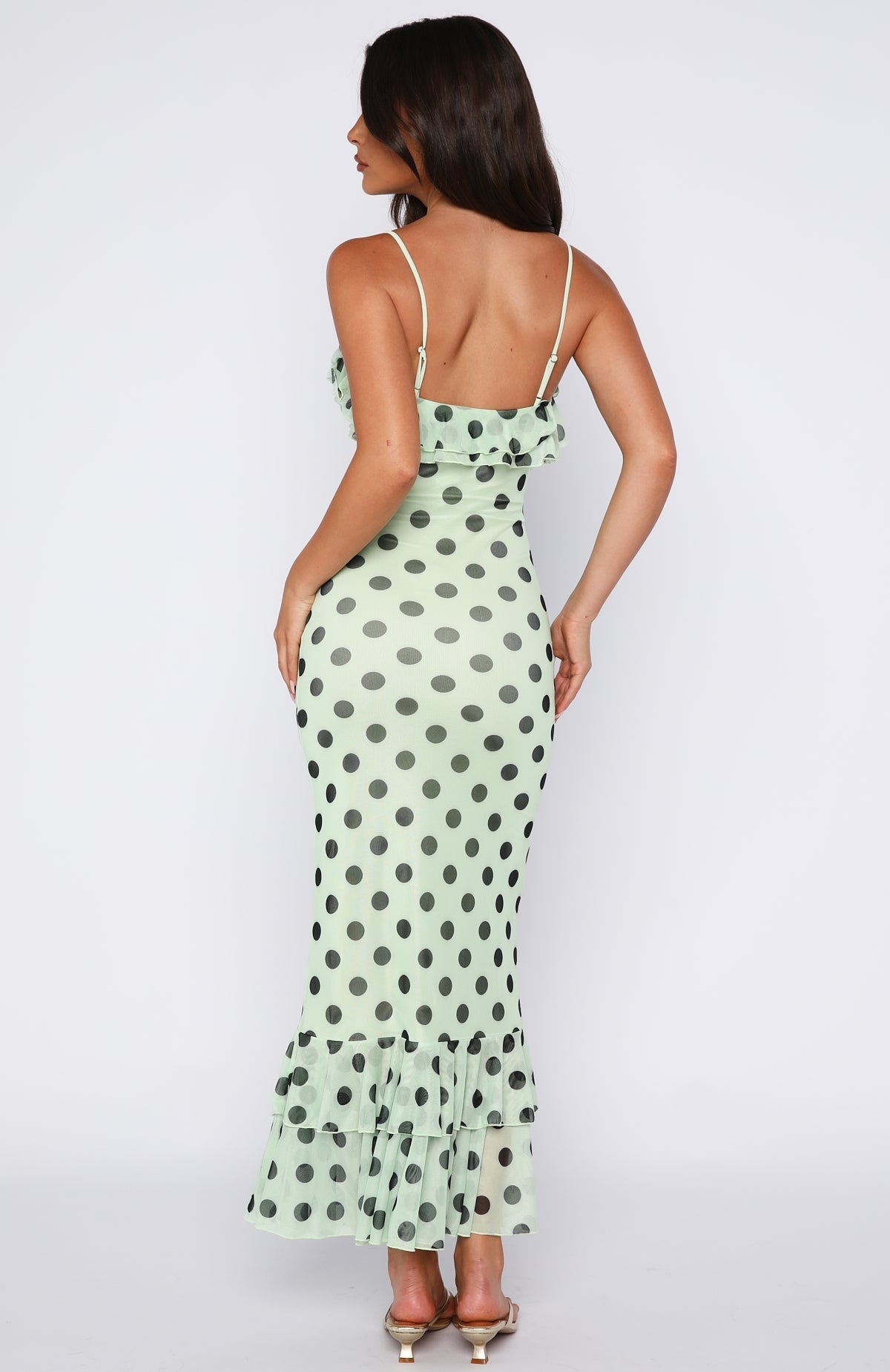 White Fox Amped Up Midi Dress Melon/Black Polka Dot