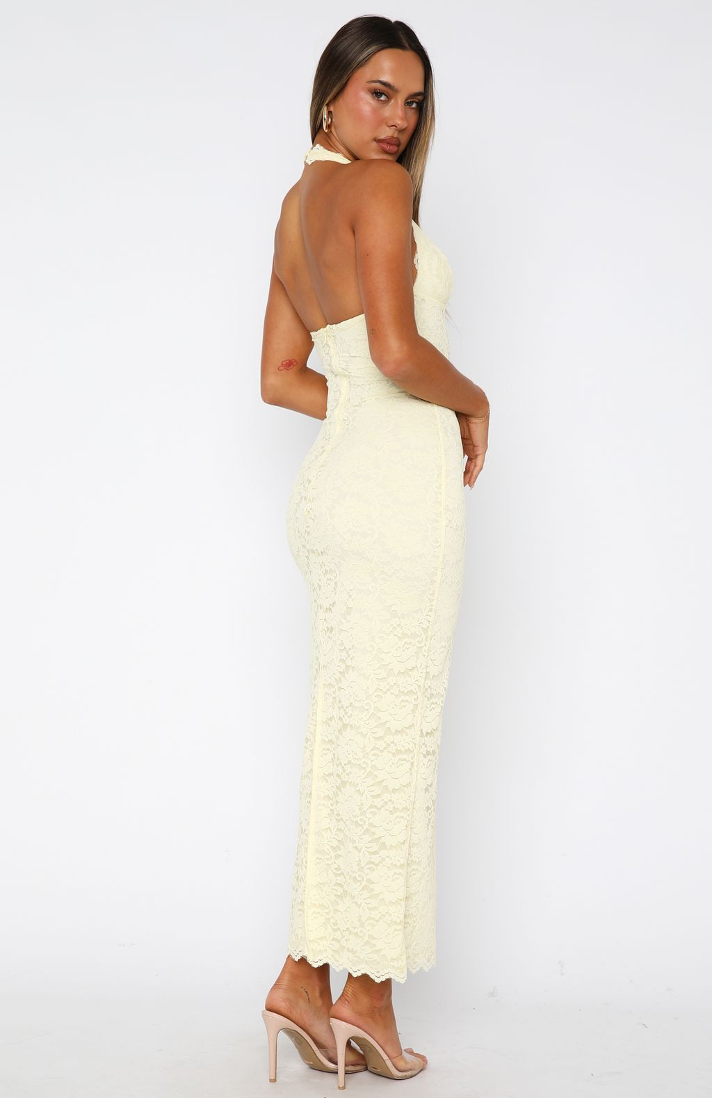 White Fox Destiny Lace Maxi Dress Lemon