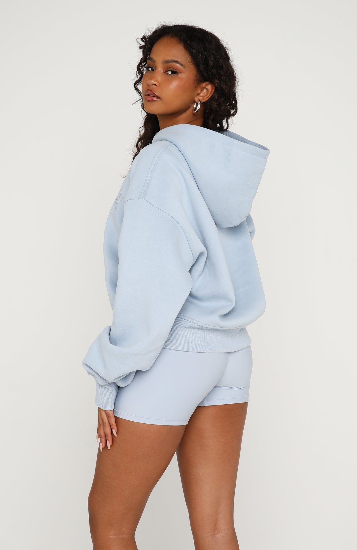 White Fox Quiet Hour Boxy Zip Front Hoodie Icy Blue
