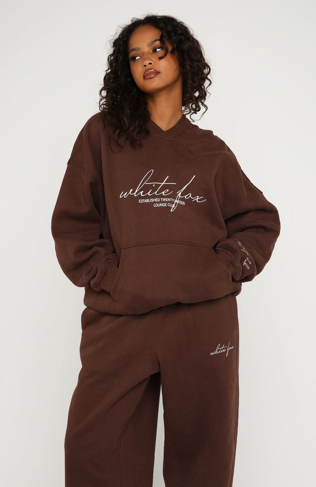 White Fox Know What You Want Oversized Hoodie Chocolate