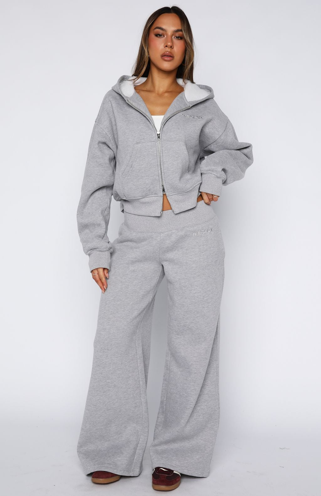 White Fox Come A Long Way Wide Leg Sweatpants Grey Marle