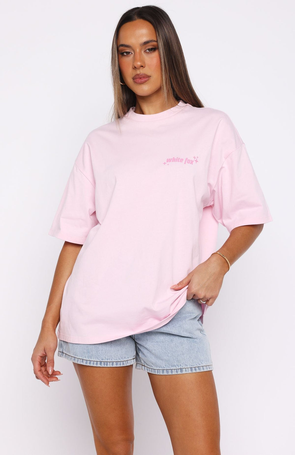 White Fox Pretty In Print Oversized Tee Pink