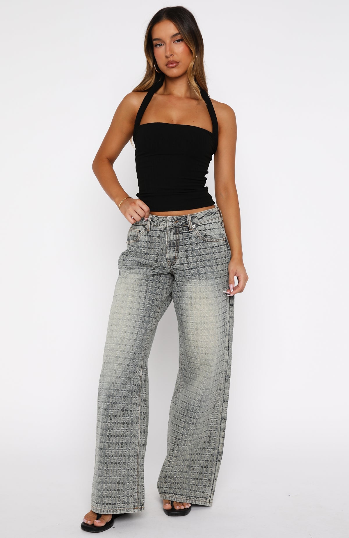 White Fox Tropic Dream Halter Top Black
