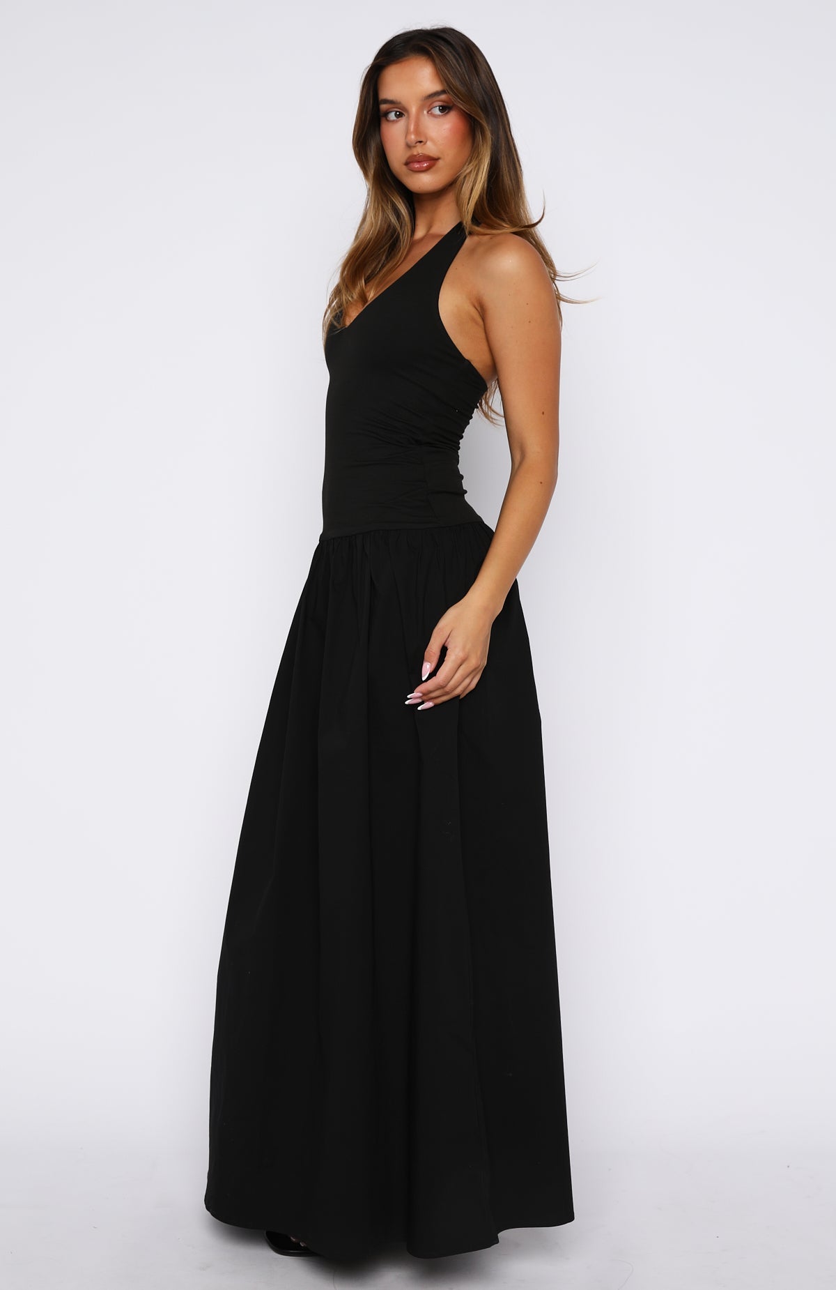 White Fox Dreamtime Halter Maxi Dress Black