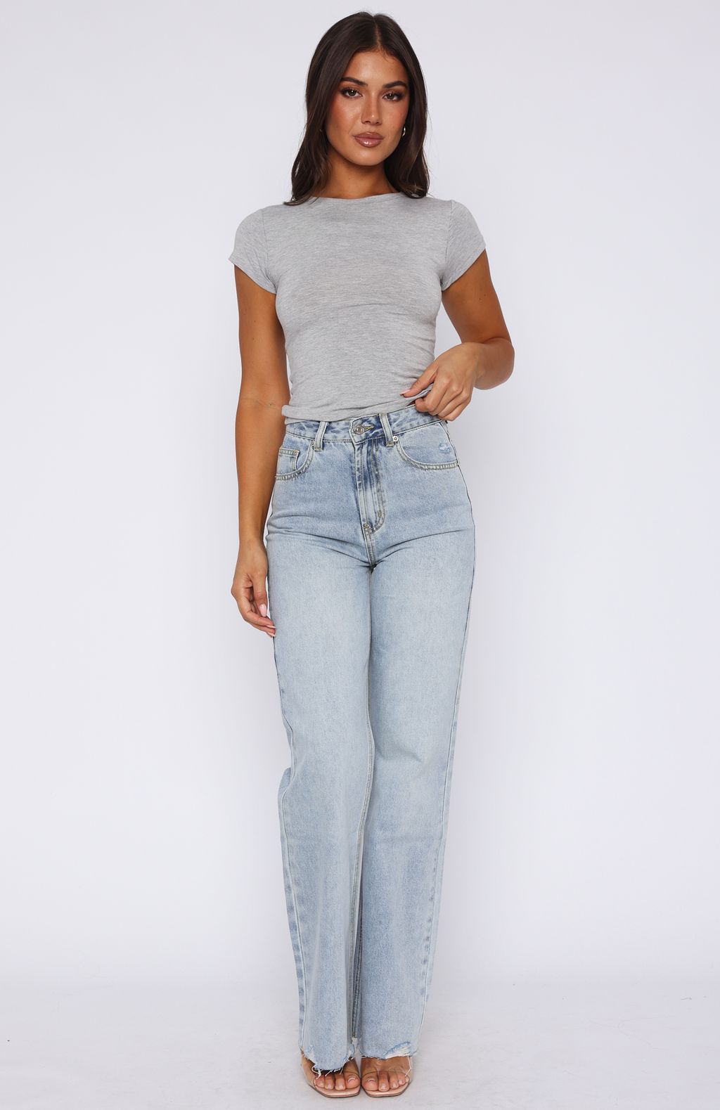 White Fox Alana High Waisted Straight Leg Jeans Light Blue Wash