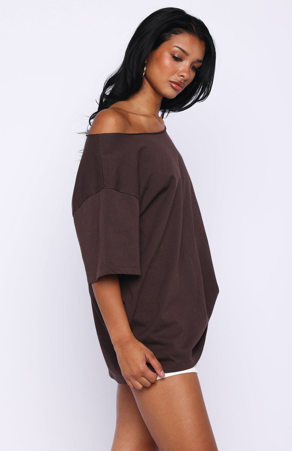 White Fox Give Me Options Off Shoulder Tee Chocolate