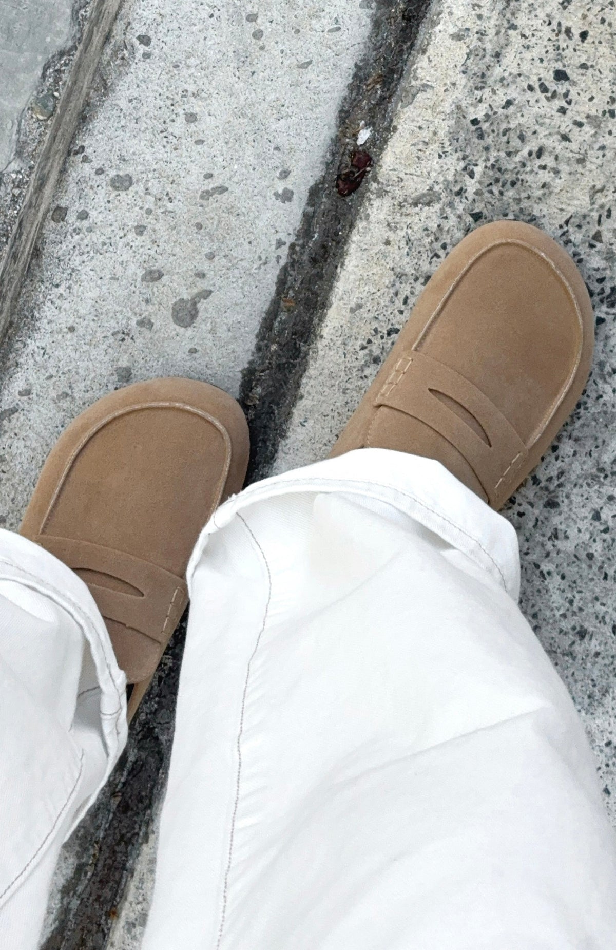 White Fox Cayson Loafer Slides Taupe Faux Suede
