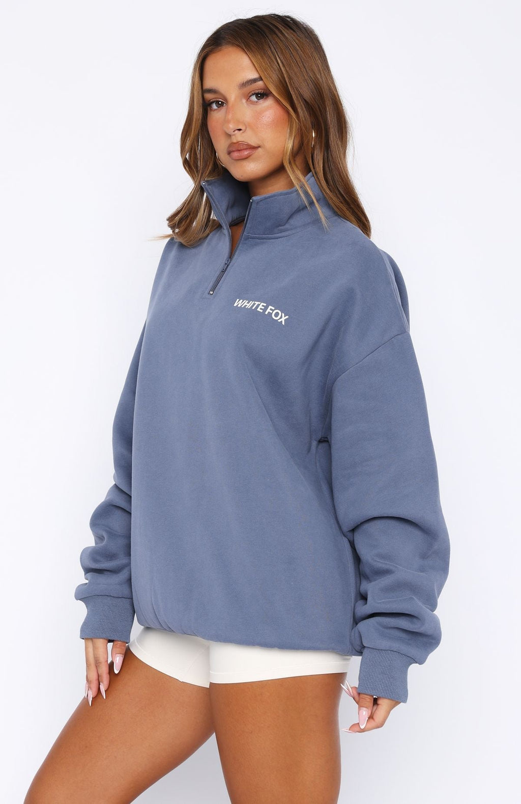 White Fox Core Classic Zip Front Sweater Ocean