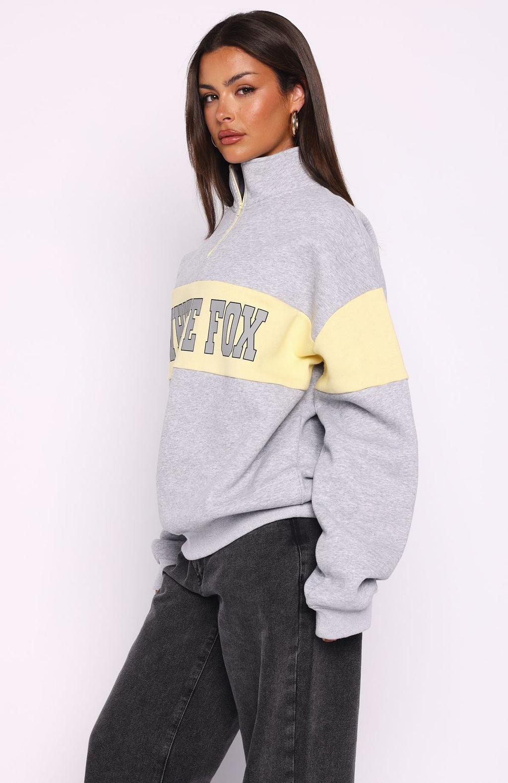 White Fox Show Yourself Zip Front Sweater Dark Grey Marle