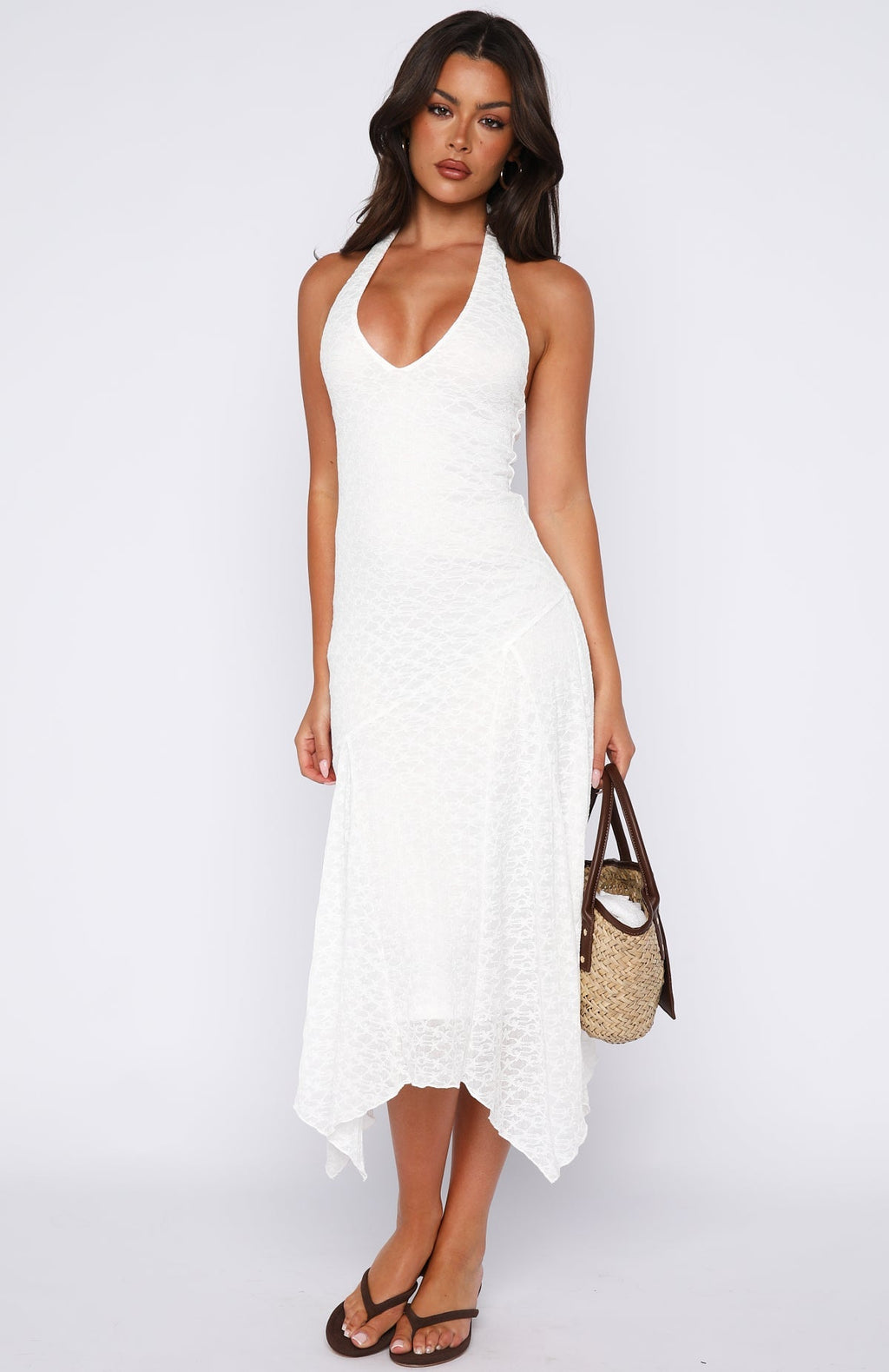 White Fox Crazy Little Thing Halter Midi Dress White