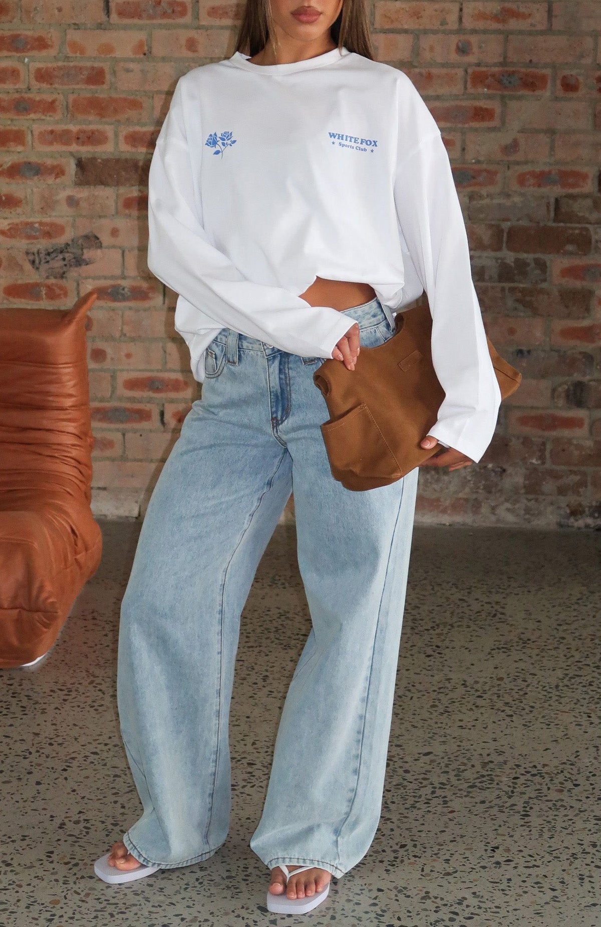 White Fox Little Bit Loud Oversized Long Sleeve Tee White