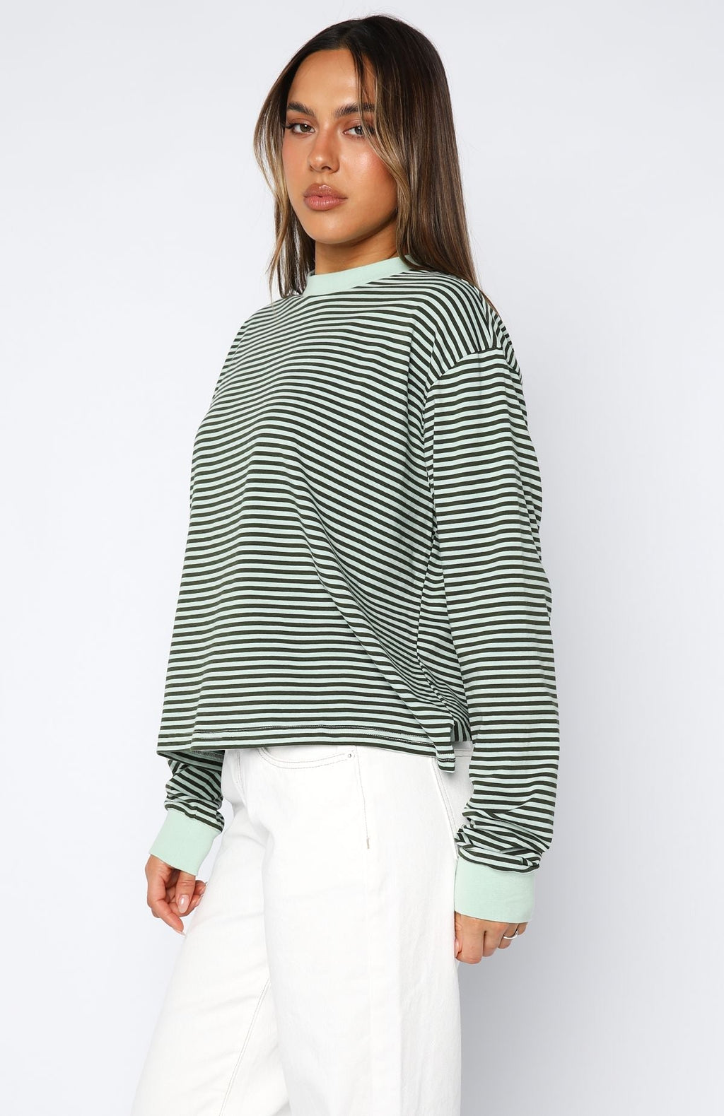 White Fox Touchdown Long Sleeve Tee Green Stripe