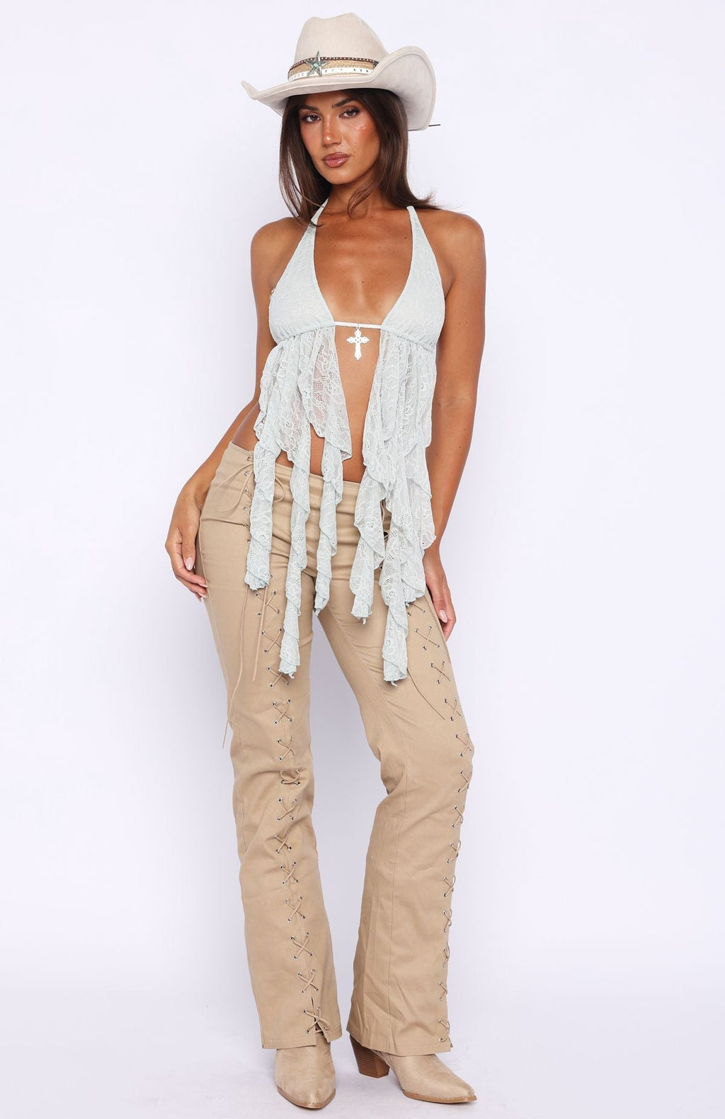 White Fox Bright Lights Halter Top Mist