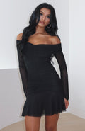 White Fox Dreaming Of Yesterday Long Sleeve Mini Dress Black