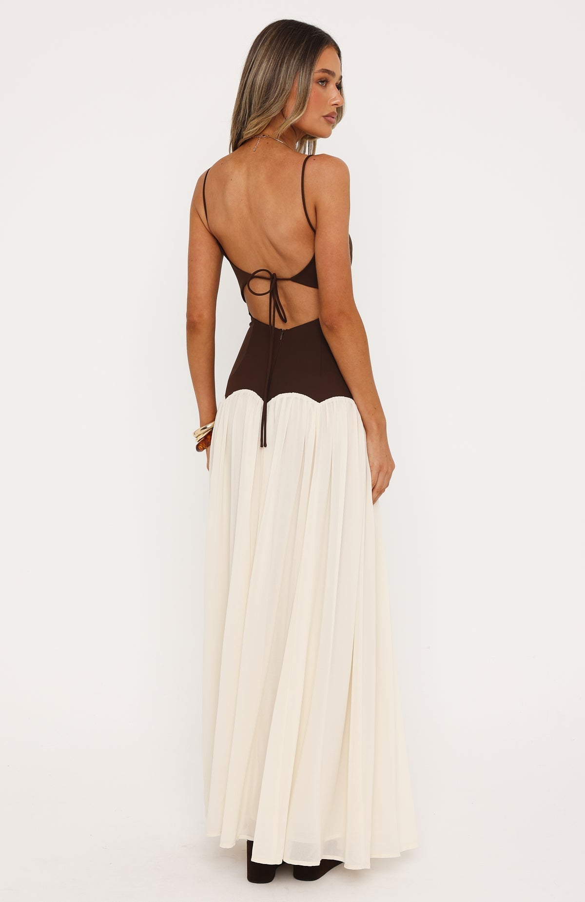 White Fox Be My Date Maxi Dress Chocolate/Cream