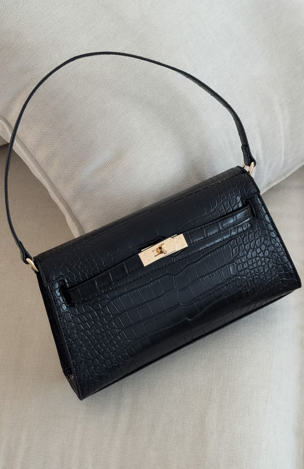 White Fox Jesse Shoulder Bag Black Faux Croc