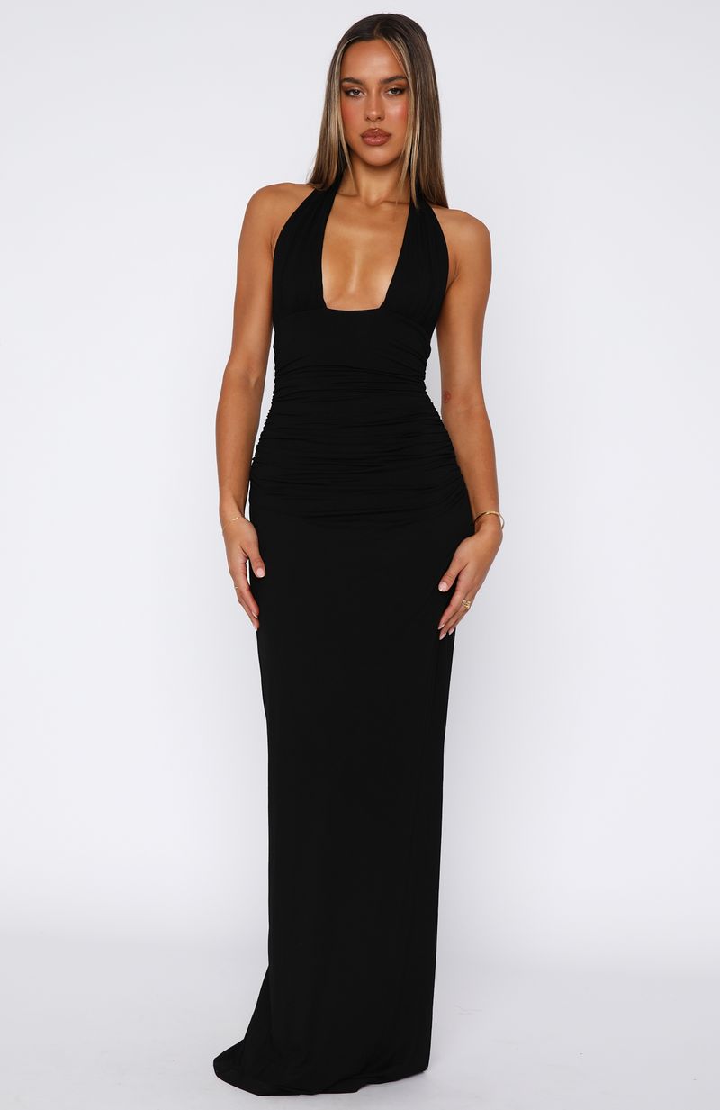 White Fox Say What You Feel Halter Maxi Dress Black