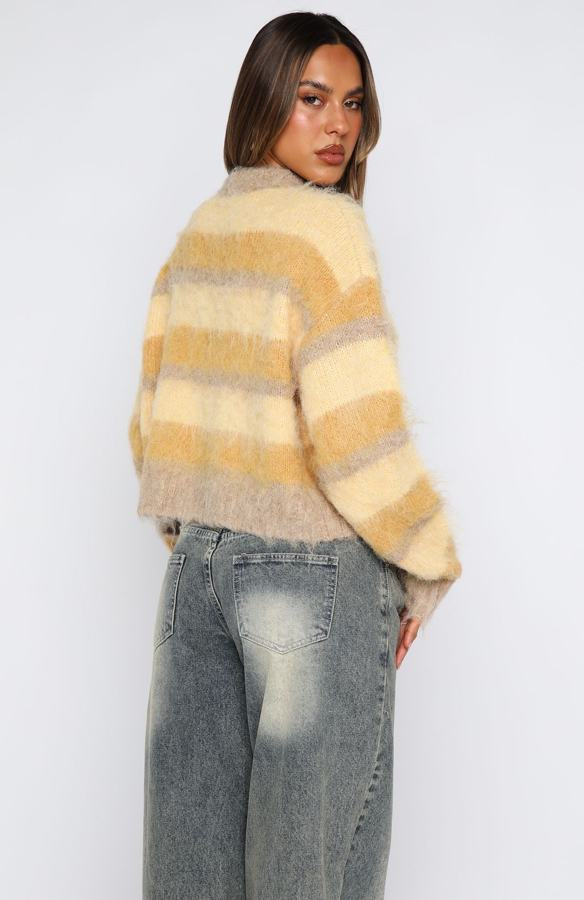 White Fox Soft Embrace Knit Sweater Honeycomb Stripe