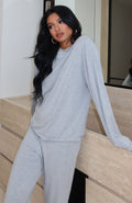 White Fox Slow Life Long Sleeve Pyjama Top Grey Marle
