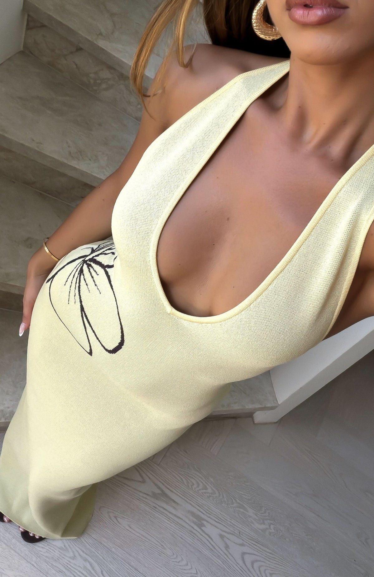 White Fox Baddie Era Knit Maxi Dress Lemon