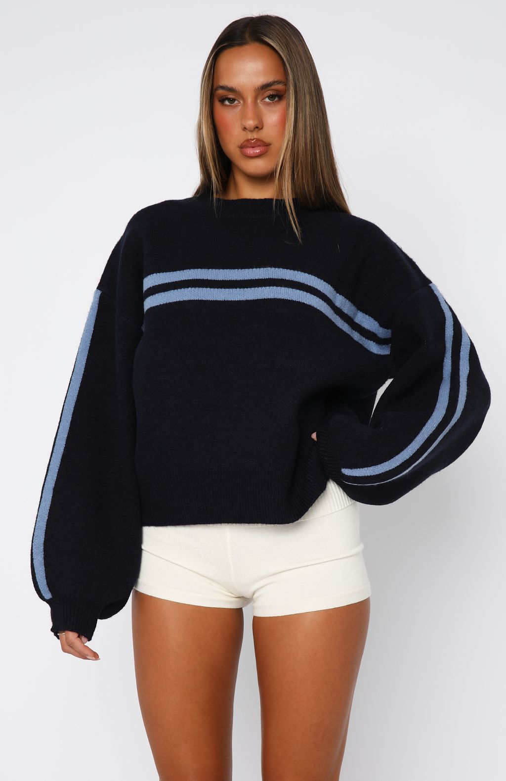 White Fox Bring Me Back Knit Sweater Navy