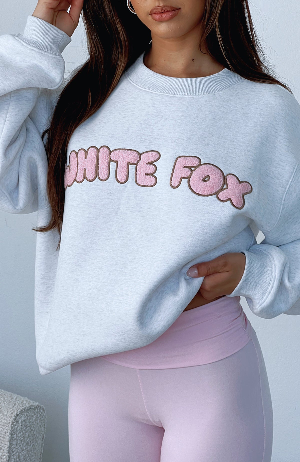 White Fox Sweet Treat Oversized Sweater Grey Marle