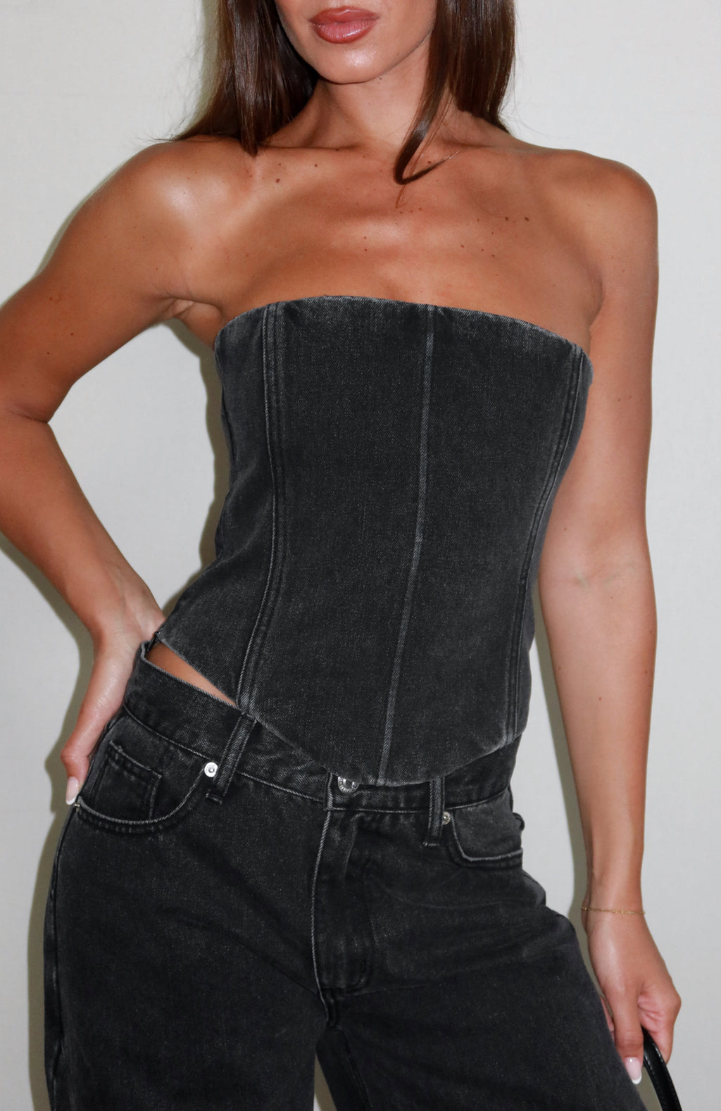 White Fox Be Mine Forever Denim Bustier Black Acid