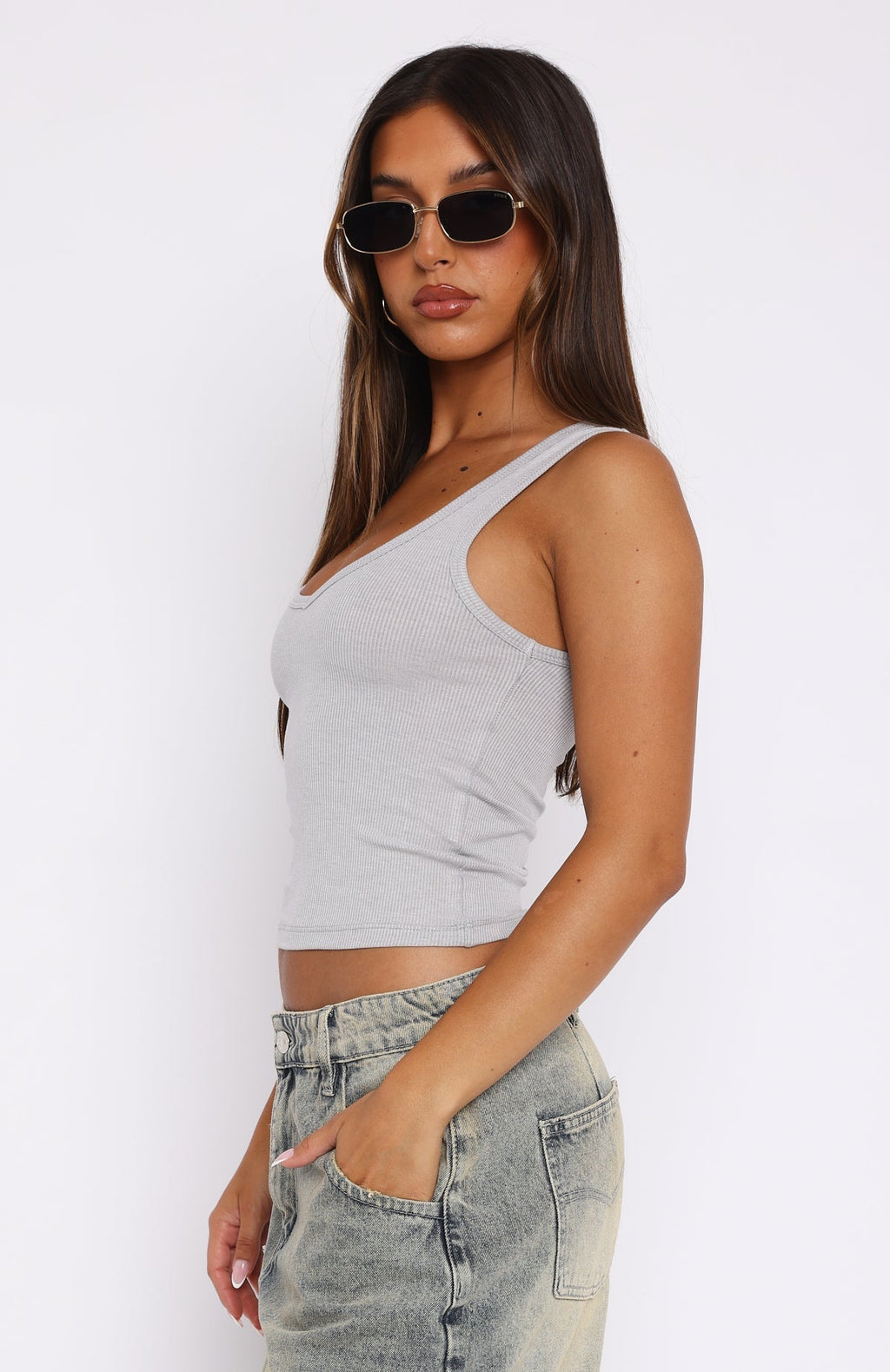 White Fox Mad About Love Tank Top Grey