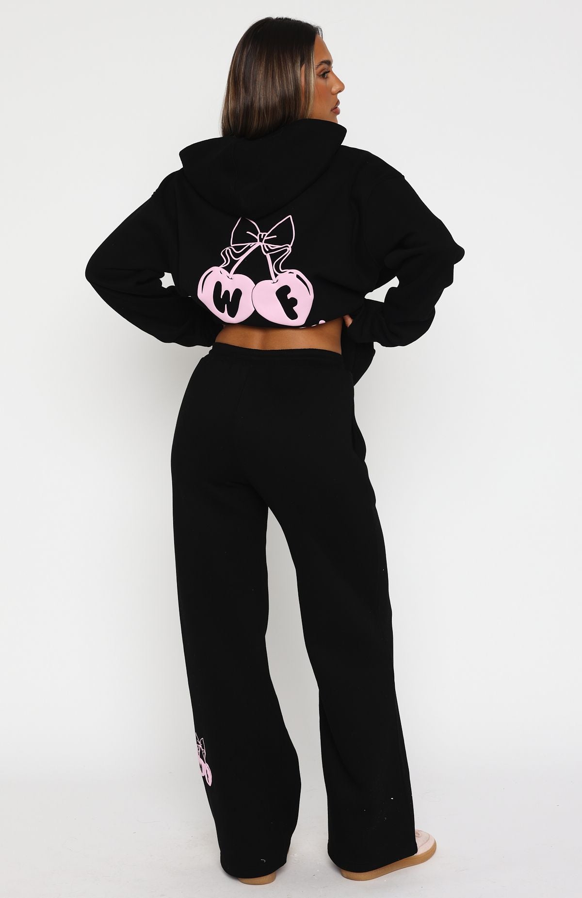 White Fox Feel The Love Wide Leg Sweatpants Black