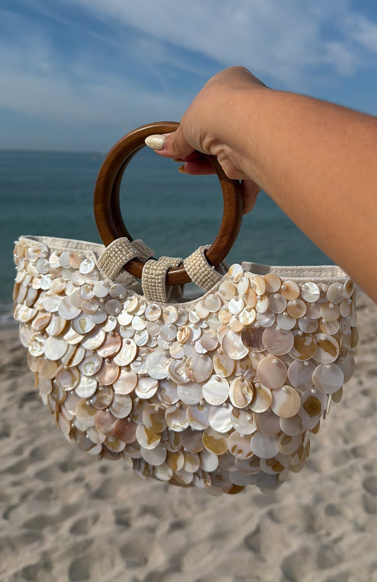 White Fox Alessandra Shell Top Handle Bag Cream