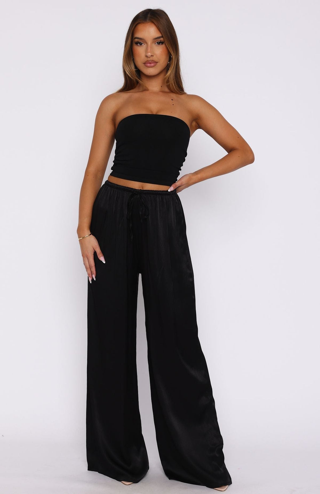 White Fox Catching Up Wide Leg Pants Black