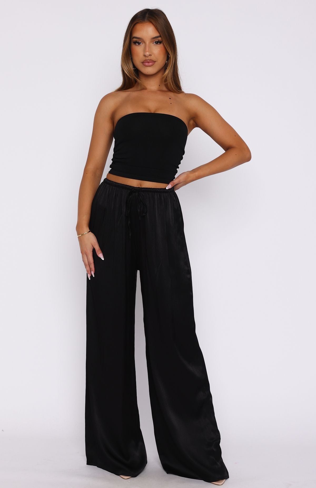 White Fox Catching Up Wide Leg Pants Black