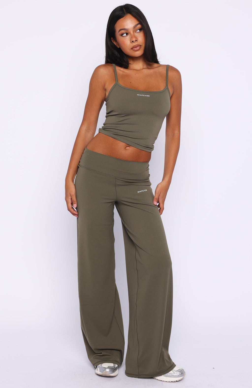 White Fox Core Strengths Wide Leg Pants Khaki