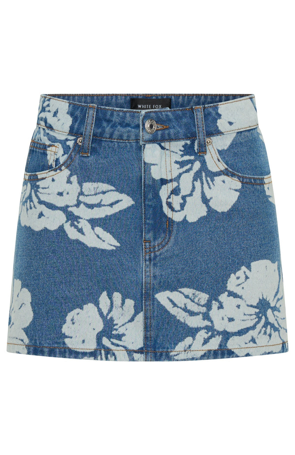 White Fox Won't Stop Searching Denim Mini Skirt Flower Print