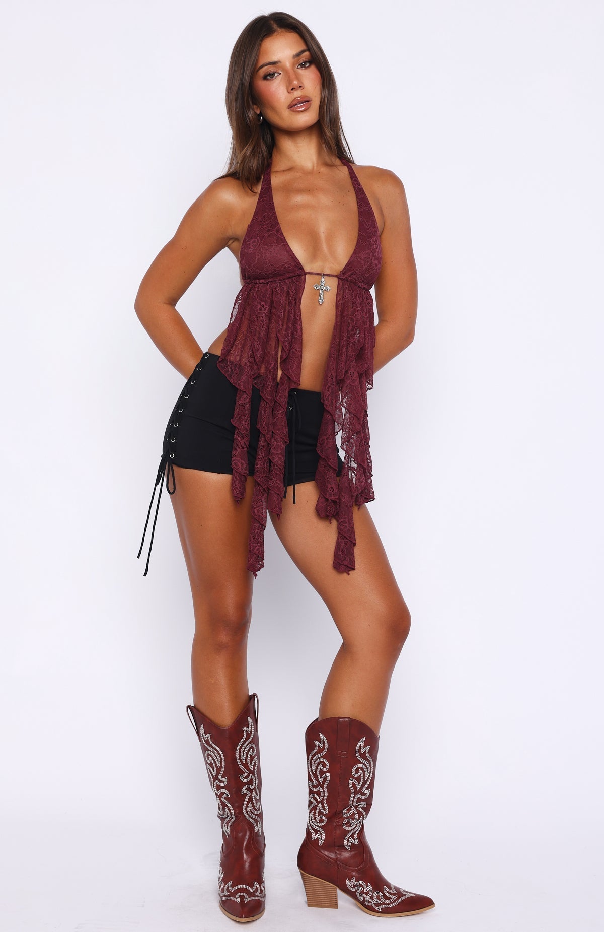 White Fox Bright Lights Halter Top Cherry Cola