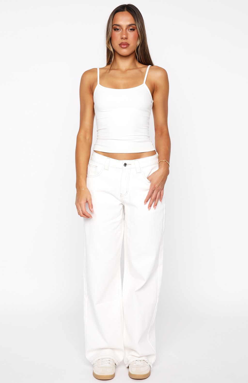 White Fox Clarissa Low Rise Wide Leg Jeans Off White