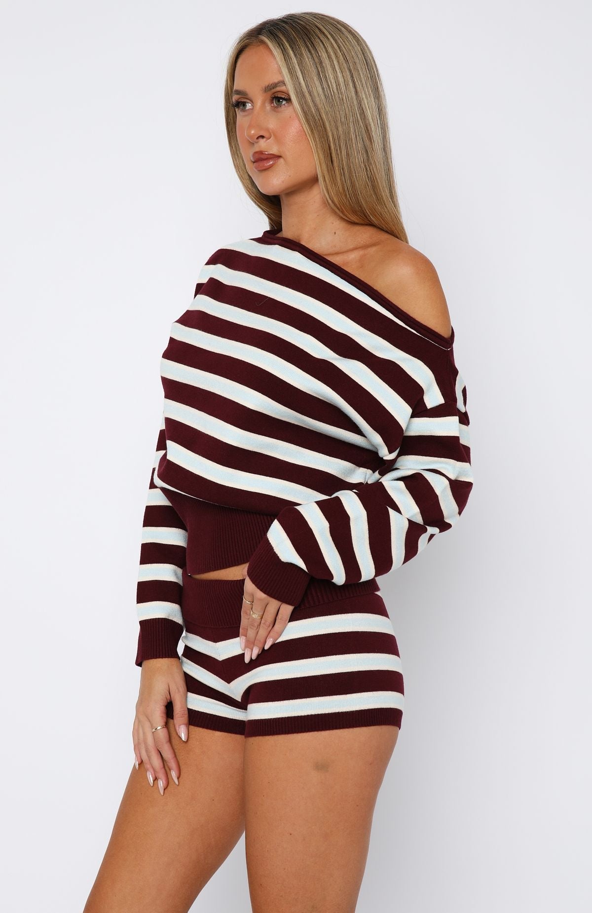 White Fox Everything To Everybody Sweater Burgundy Stripe