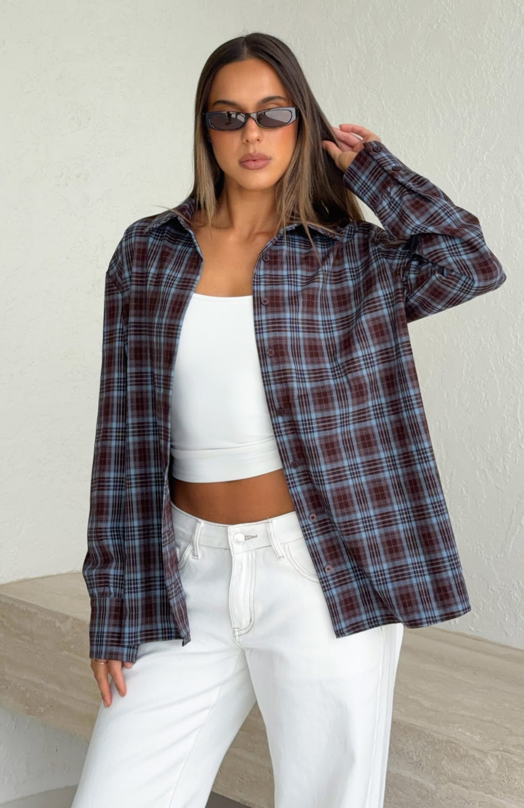 White Fox Might Be Time Button Up Shirt Blue/Chocolate