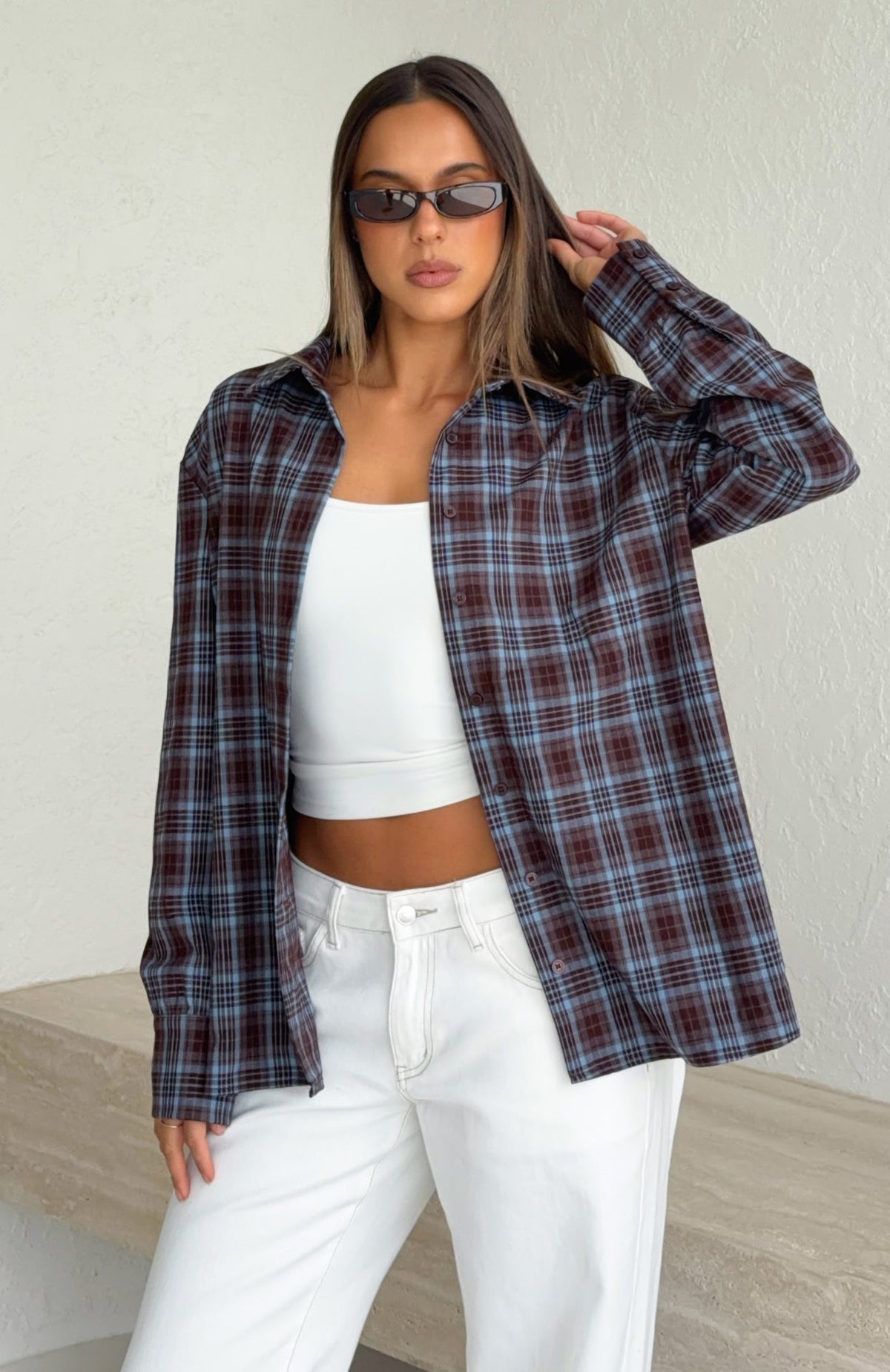 White Fox Might Be Time Button Up Shirt Blue/Chocolate