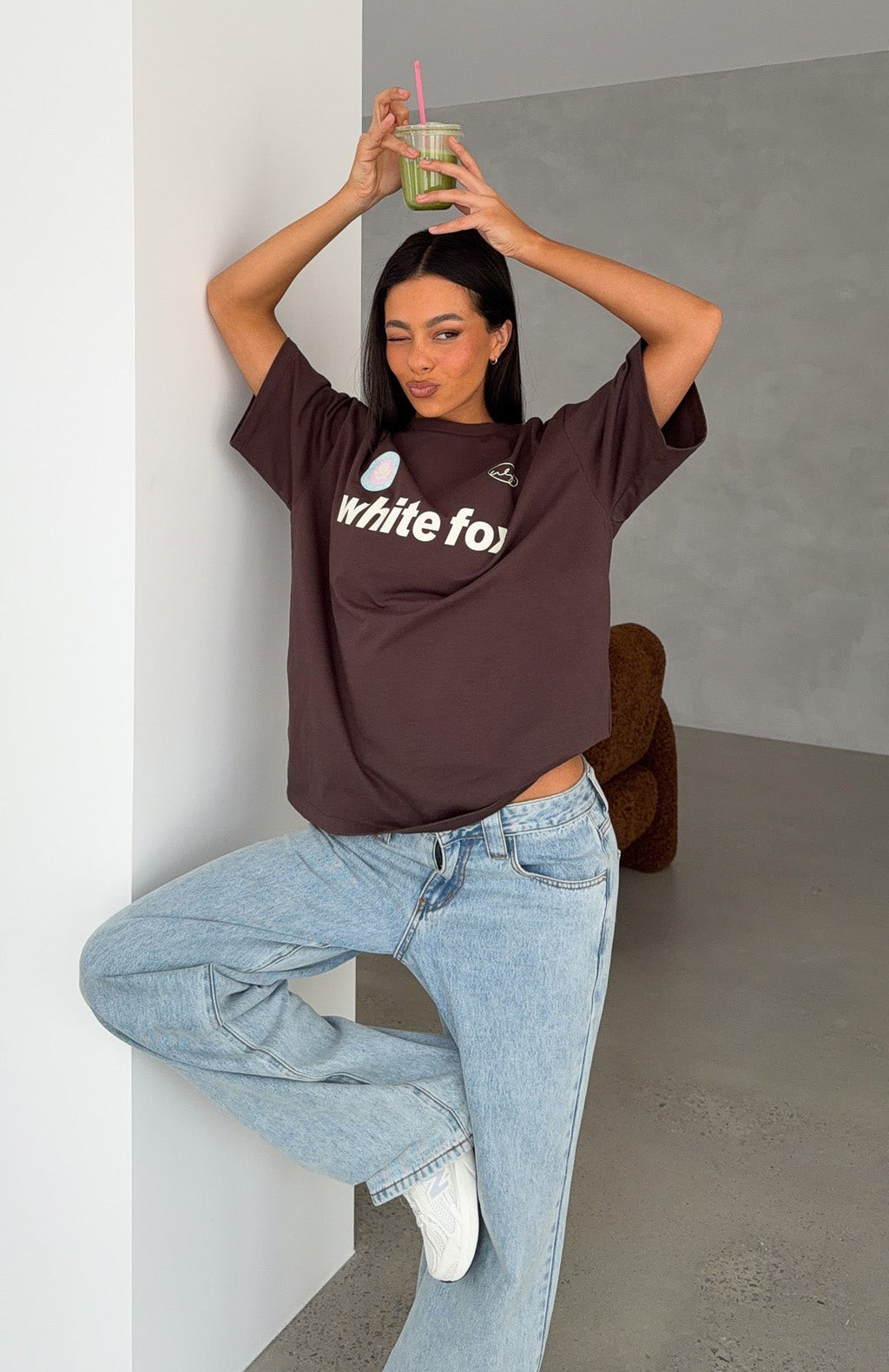 White Fox No Matter What Happens Oversized Tee Chocolate
