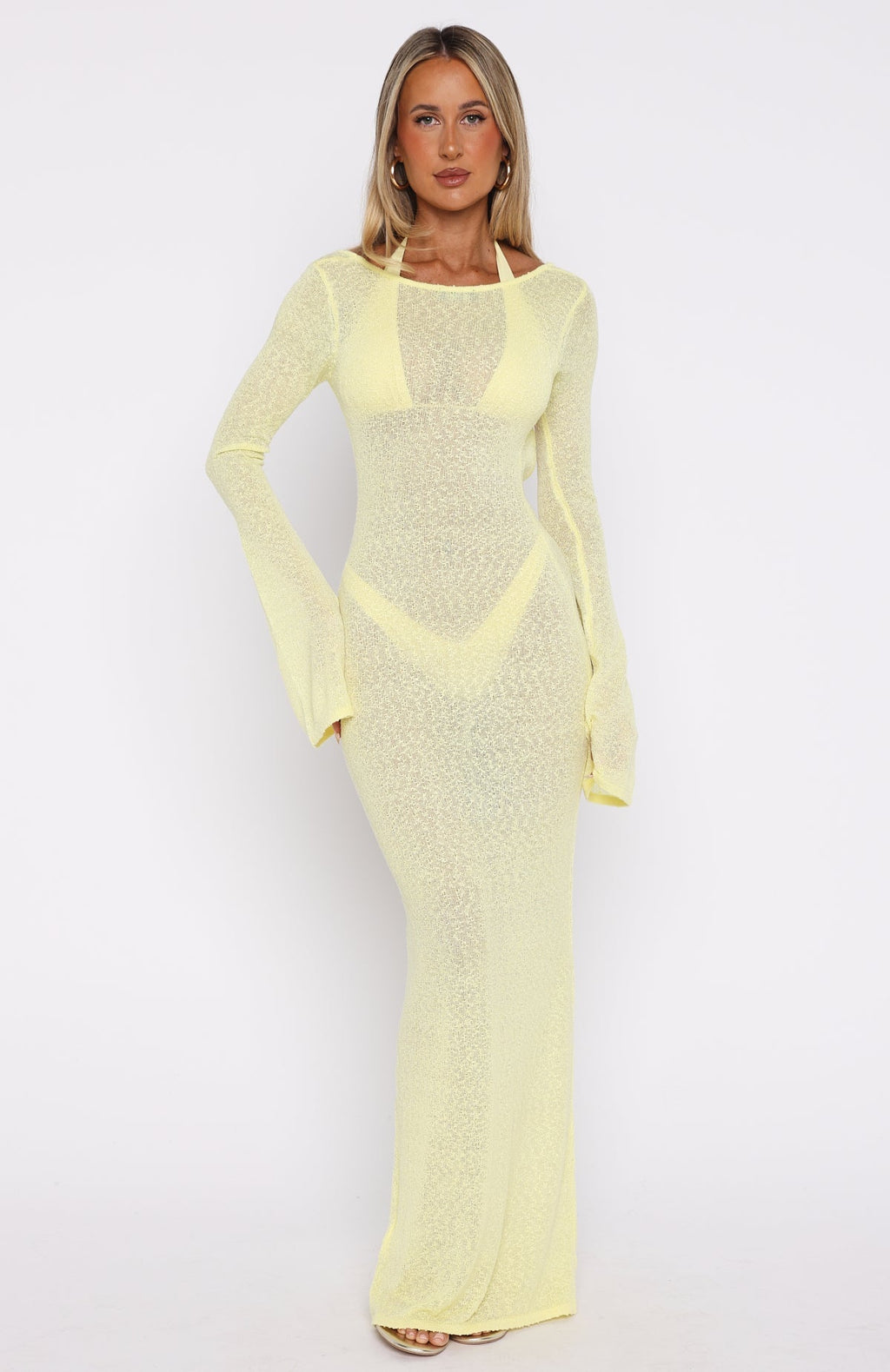 White Fox Malta Mermaids Long Sleeve Maxi Dress Lemon