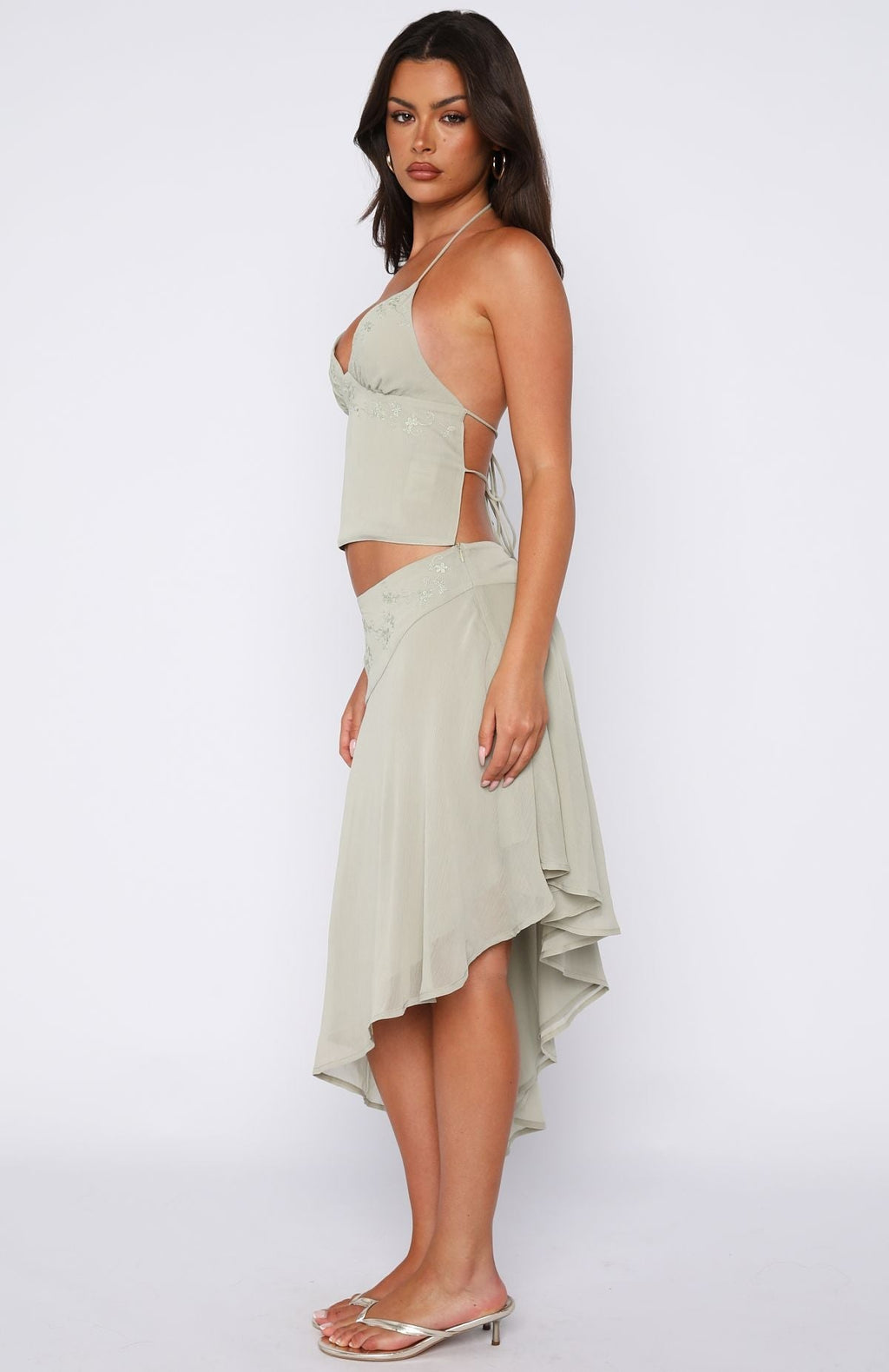 White Fox Hidden Grace Midi Skirt Sage