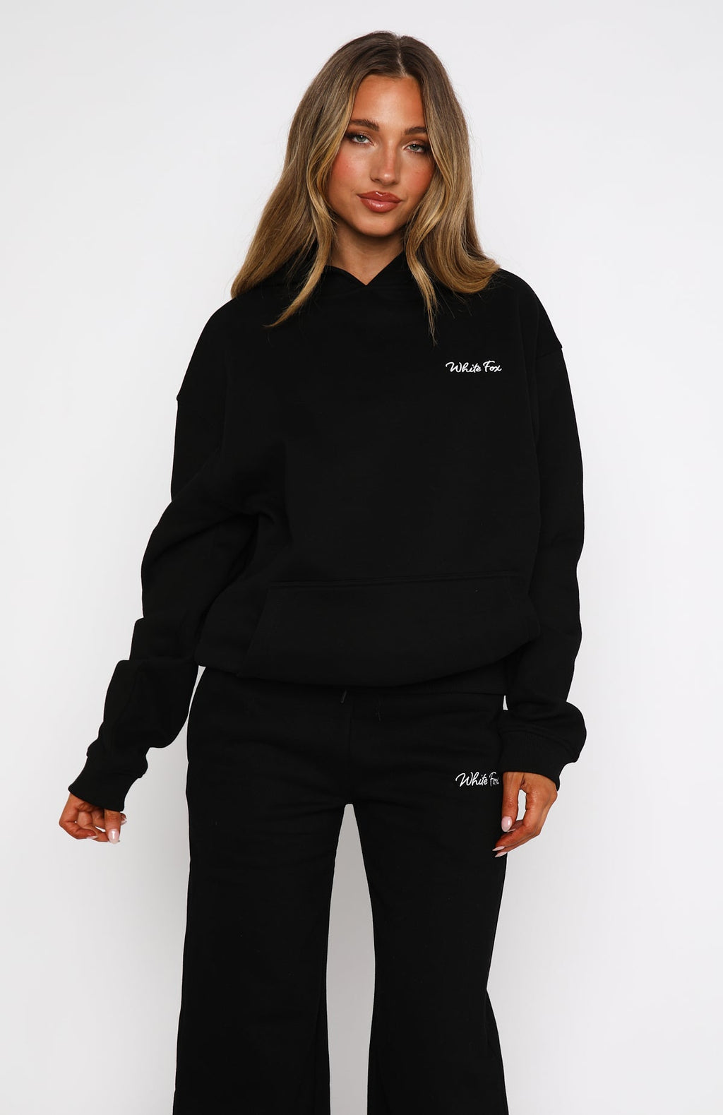 White Fox Match Your Words Oversized Hoodie Black