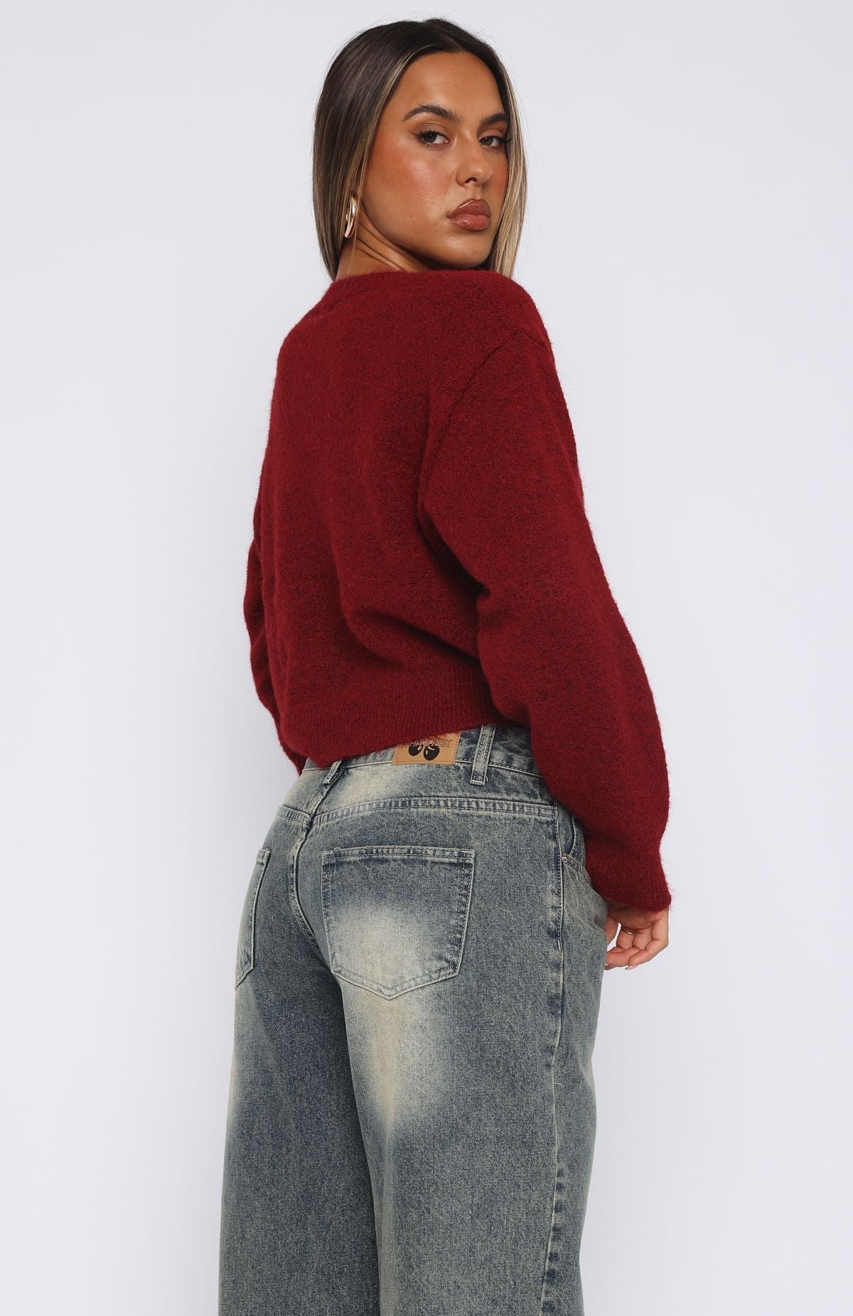 White Fox Warm Whispers Knit Cardigan Burgundy