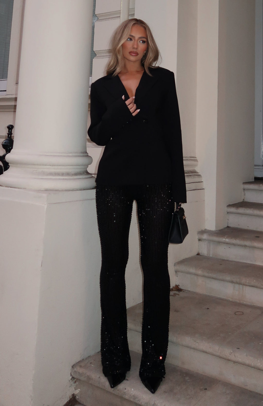 White Fox Moonlit Vows Beaded Pants Black