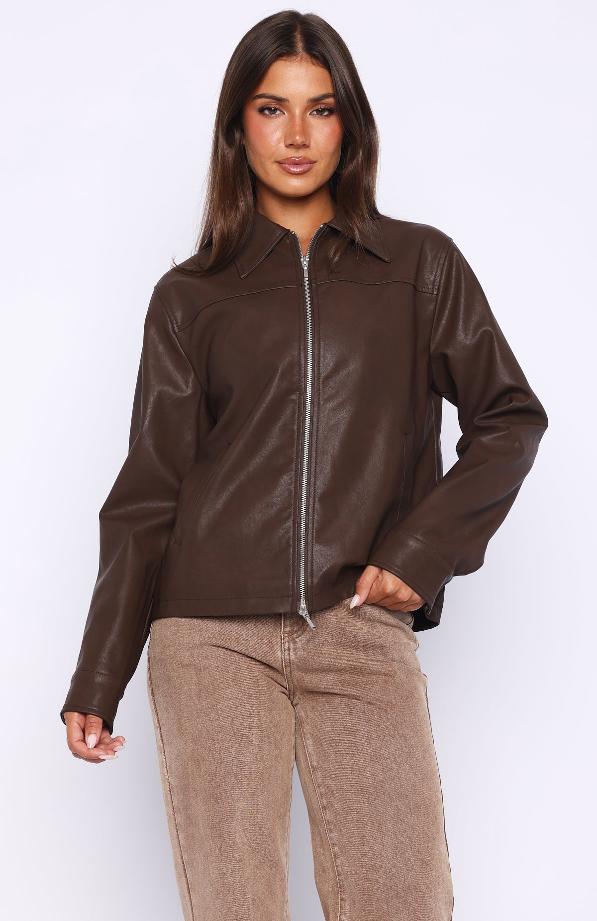 White Fox Never Possible Pu Jacket Chocolate