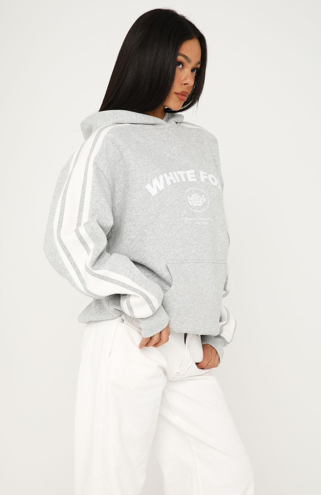 White Fox We're On A Roll Oversized Hoodie Dark Grey Marle